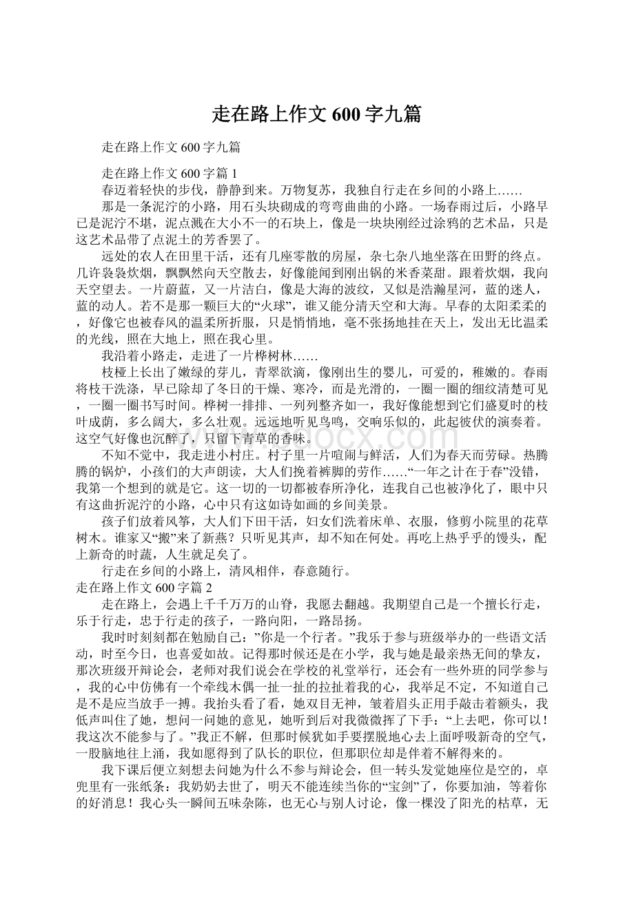 走在路上作文600字九篇.docx