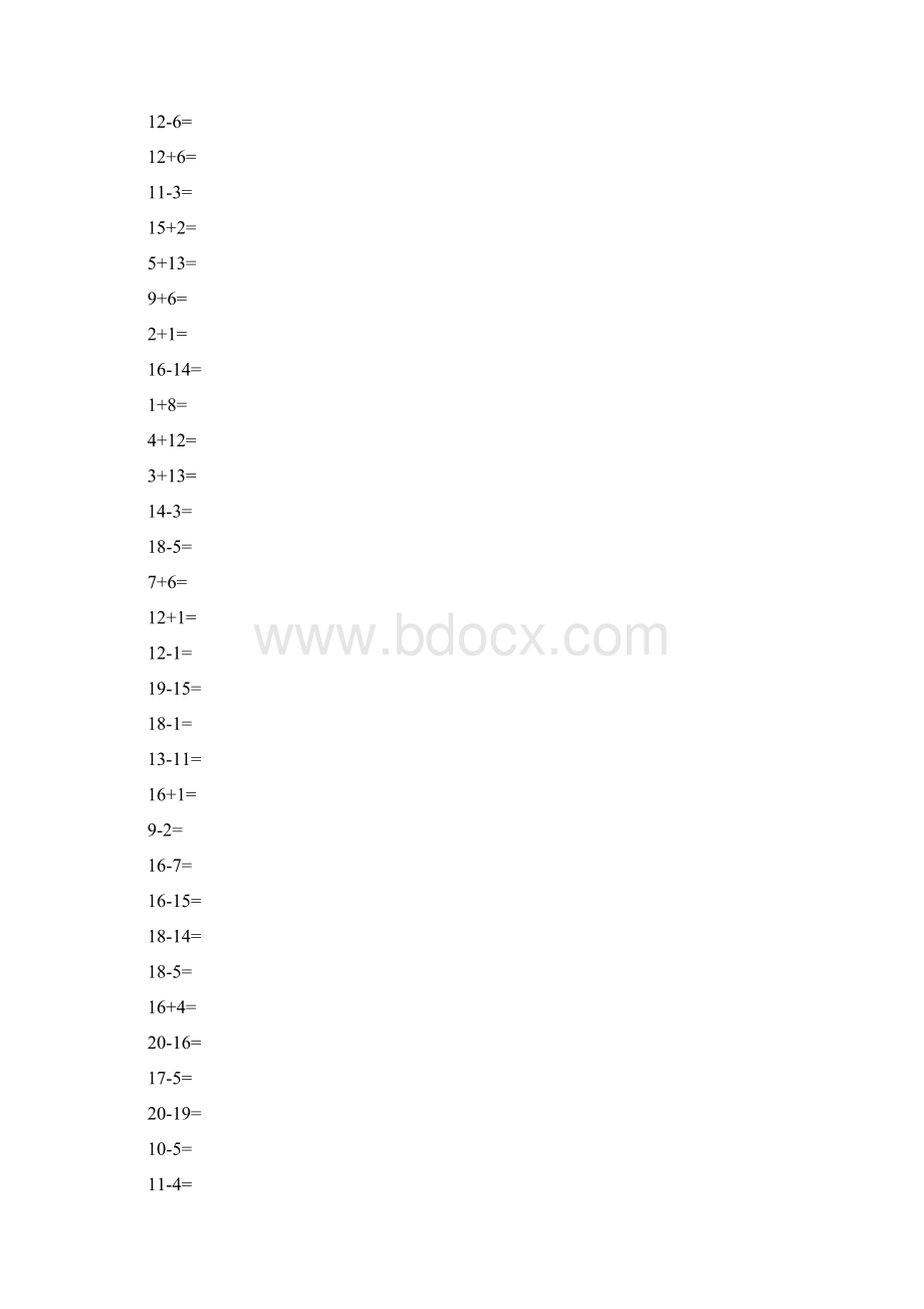 一年级20以内加减法口算题A4直接打印每页100道编排整齐.docx_第2页