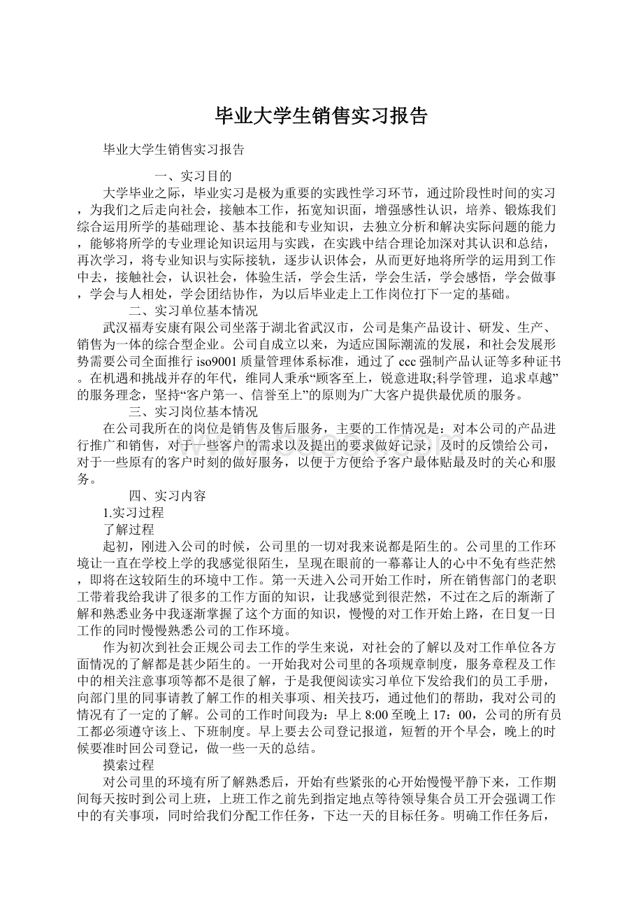 毕业大学生销售实习报告.docx