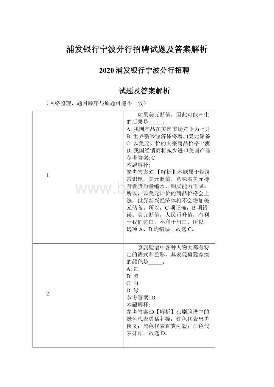 浦发银行宁波分行招聘试题及答案解析.docx_第1页