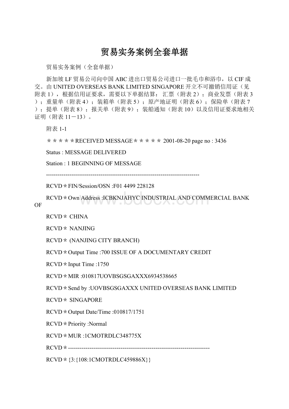 贸易实务案例全套单据Word文档格式.docx