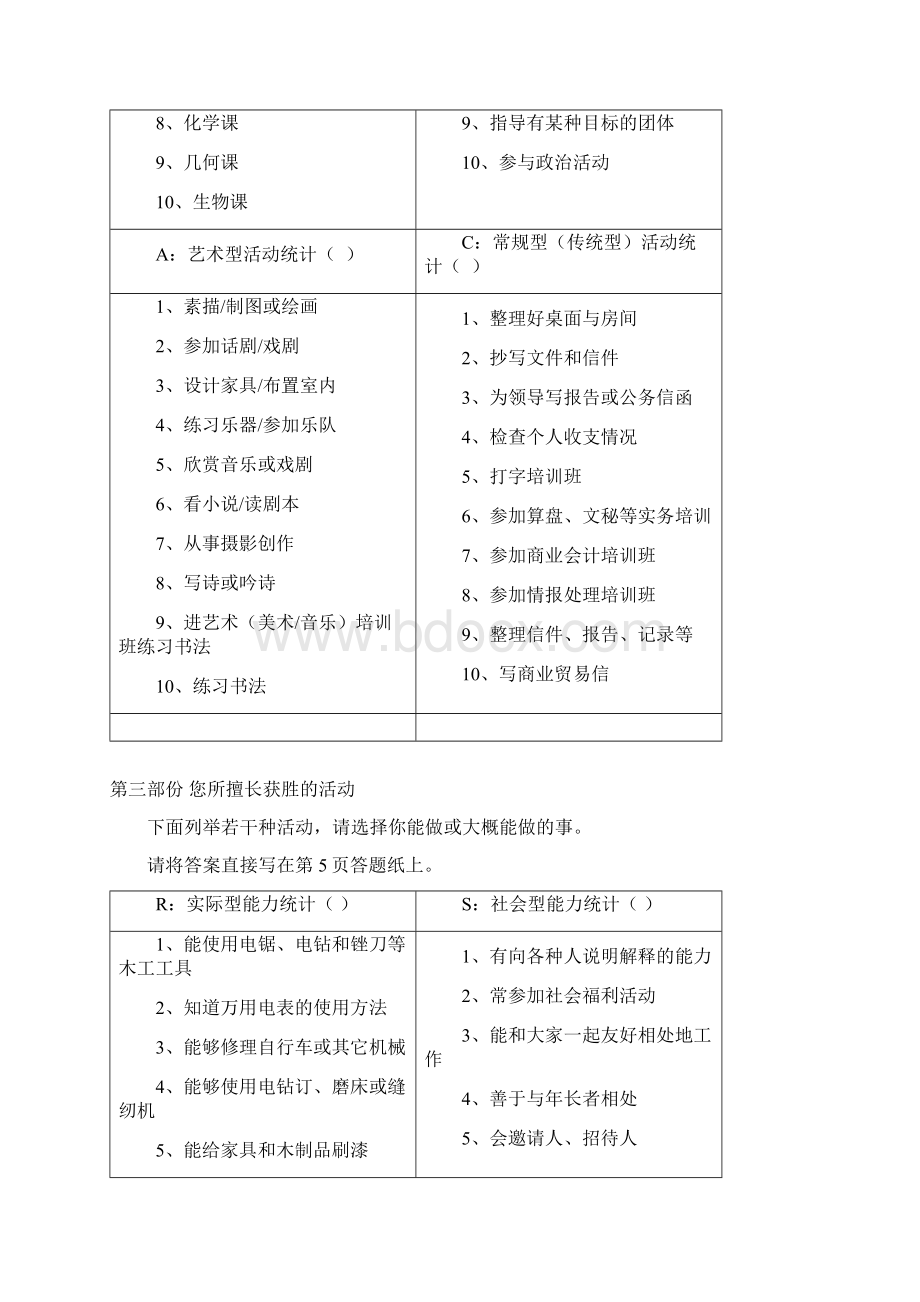 SDS霍兰德职业兴趣测试及解析Word格式.docx_第3页