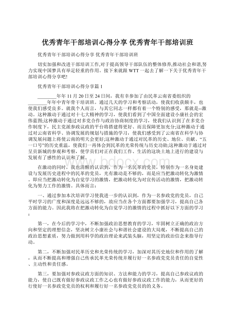 优秀青年干部培训心得分享 优秀青年干部培训班.docx