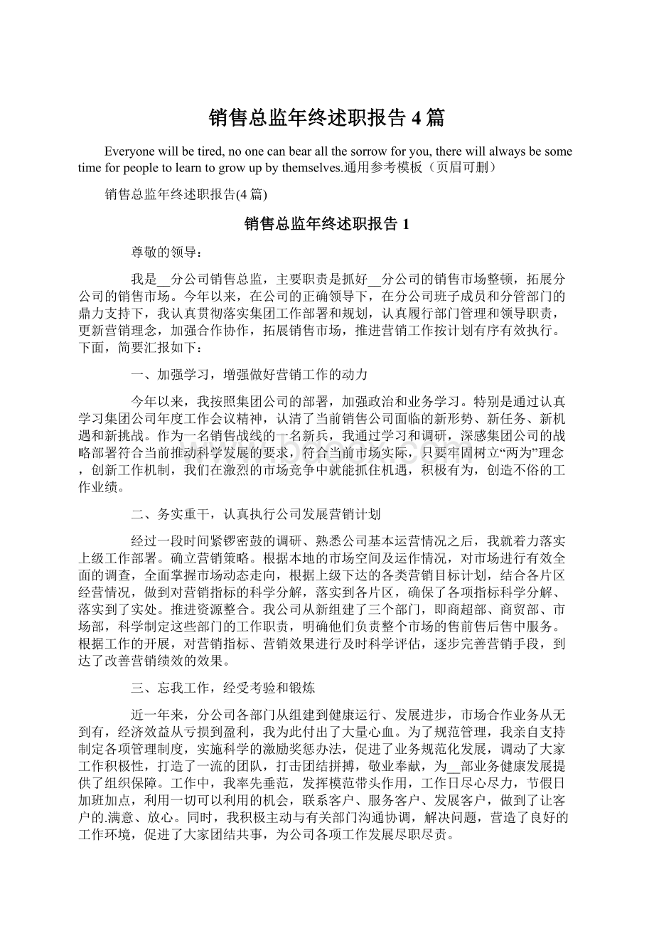 销售总监年终述职报告4篇Word文档下载推荐.docx_第1页