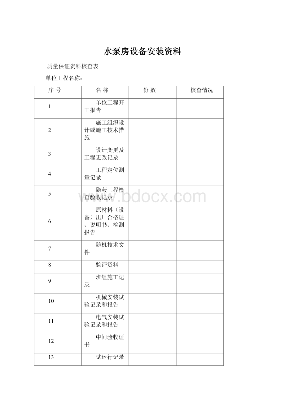 水泵房设备安装资料Word格式.docx