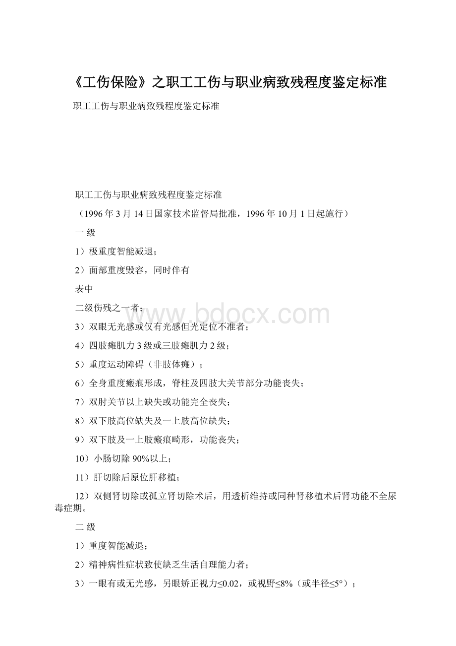 《工伤保险》之职工工伤与职业病致残程度鉴定标准.docx_第1页