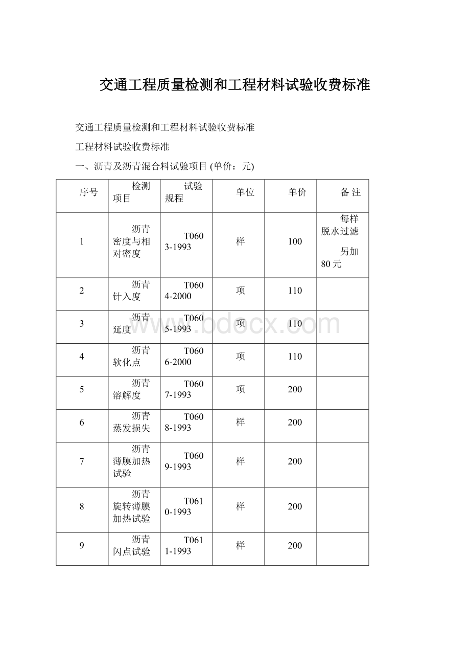 交通工程质量检测和工程材料试验收费标准.docx