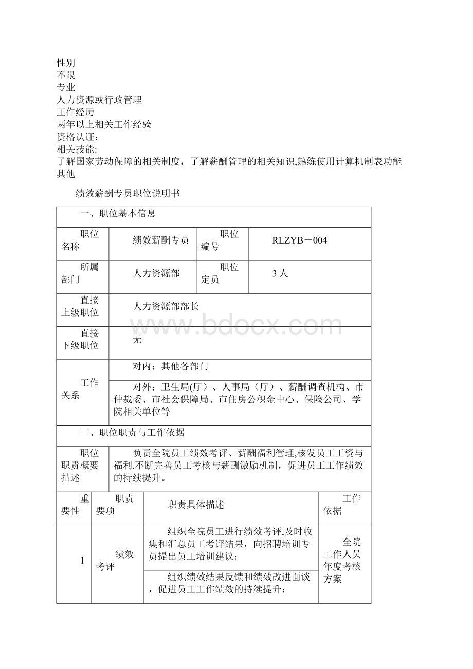 薪酬福利专员岗位说明书Word文档格式.docx_第2页