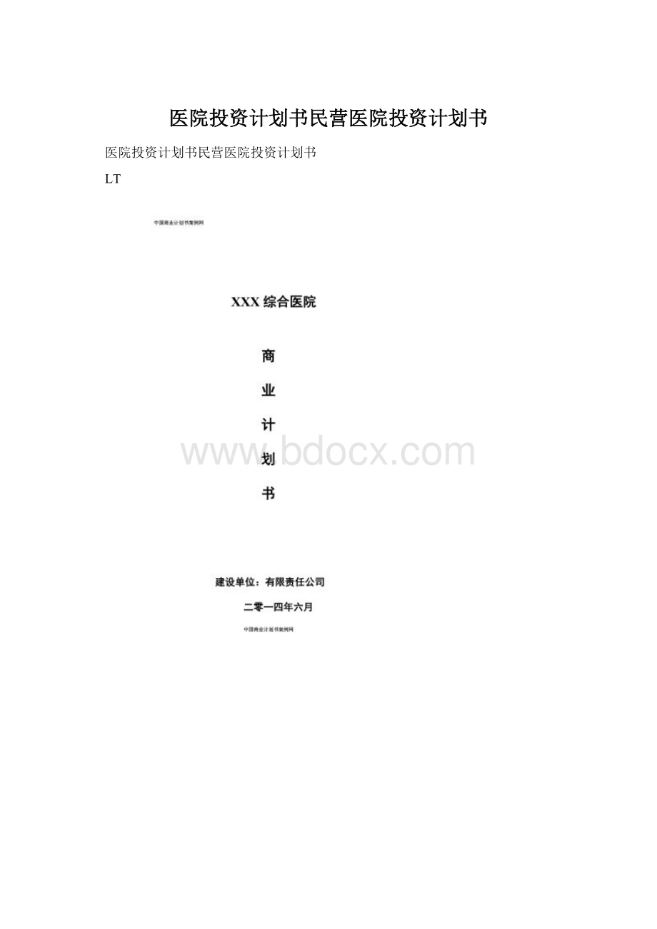 医院投资计划书民营医院投资计划书文档格式.docx_第1页