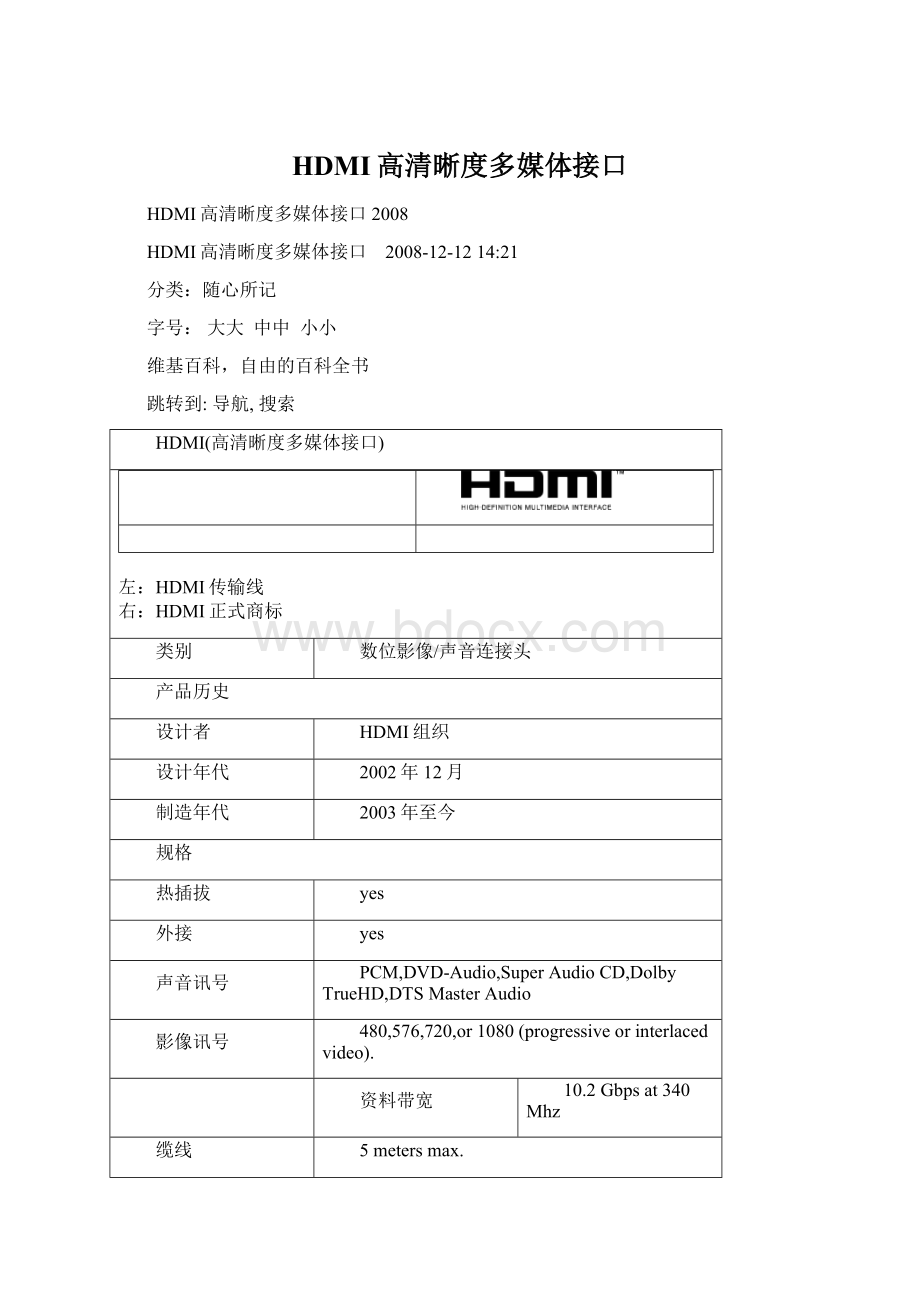 HDMI高清晰度多媒体接口Word文档格式.docx_第1页