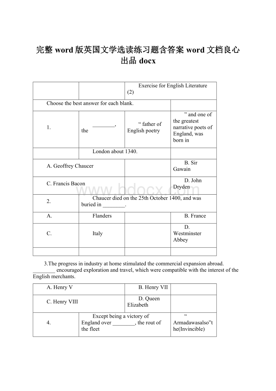 完整word版英国文学选读练习题含答案word文档良心出品docx文档格式.docx