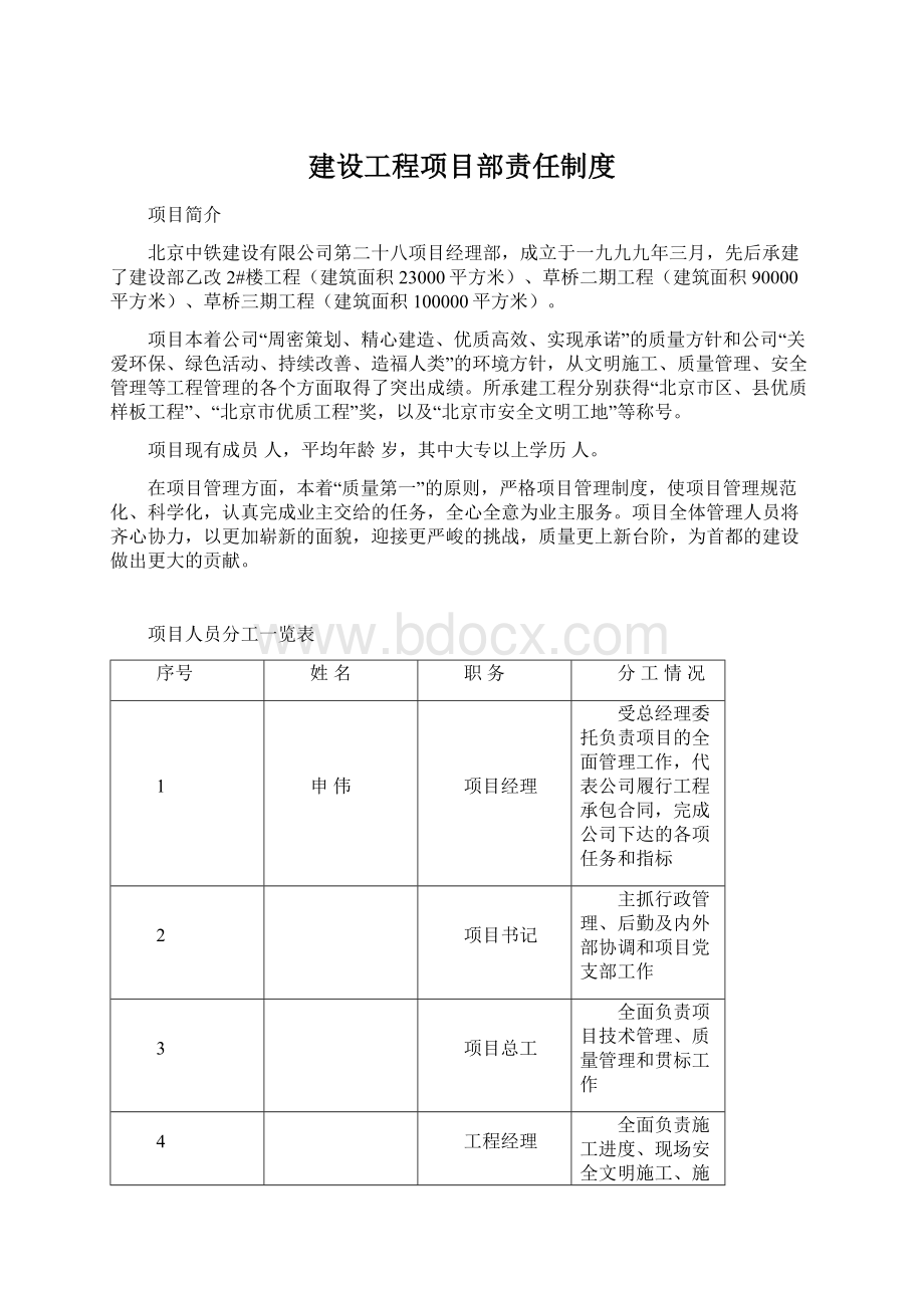 建设工程项目部责任制度Word格式.docx_第1页