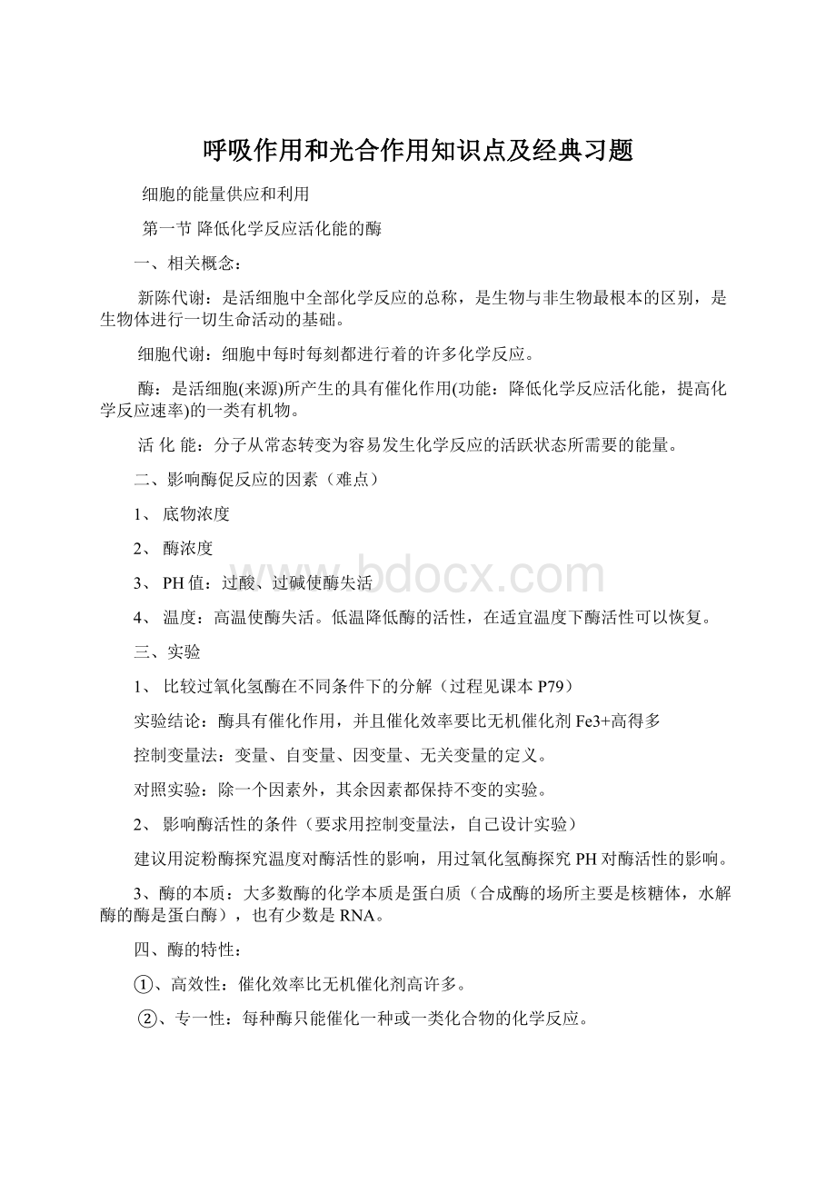 呼吸作用和光合作用知识点及经典习题.docx