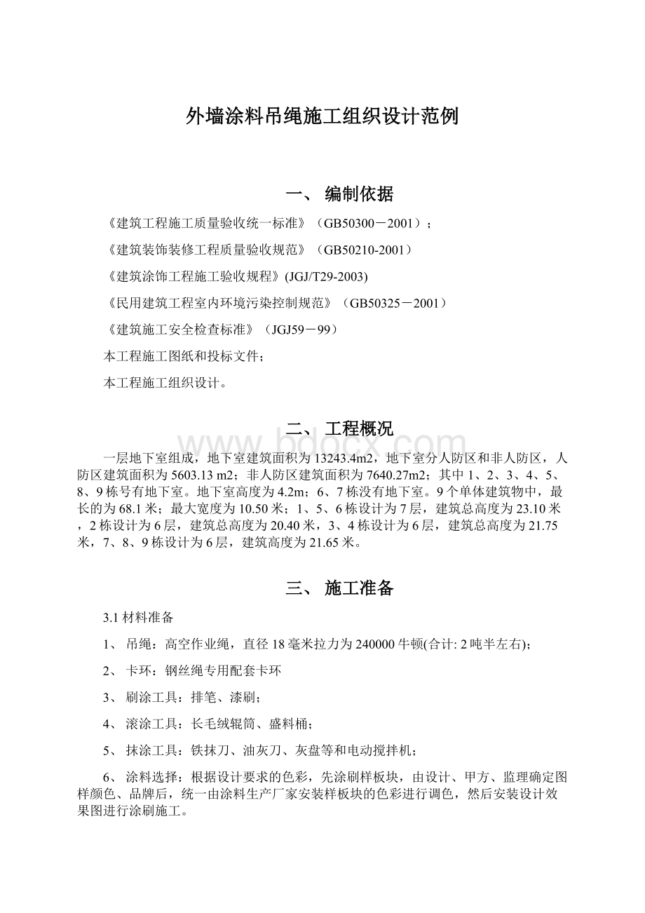 外墙涂料吊绳施工组织设计范例.docx_第1页