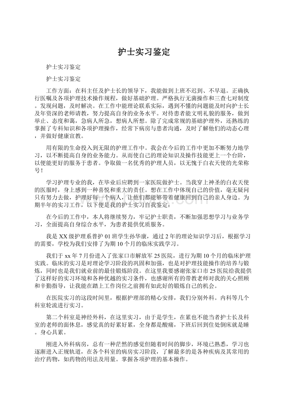 护士实习鉴定Word文件下载.docx_第1页