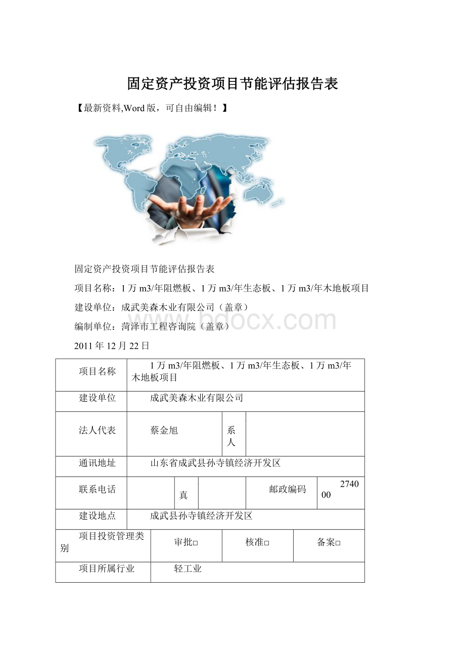 固定资产投资项目节能评估报告表.docx_第1页