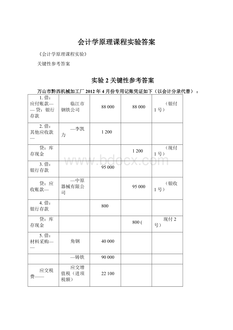 会计学原理课程实验答案.docx_第1页