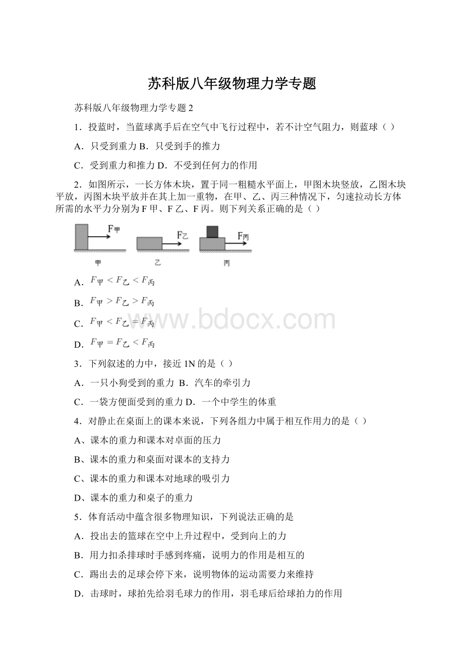 苏科版八年级物理力学专题.docx