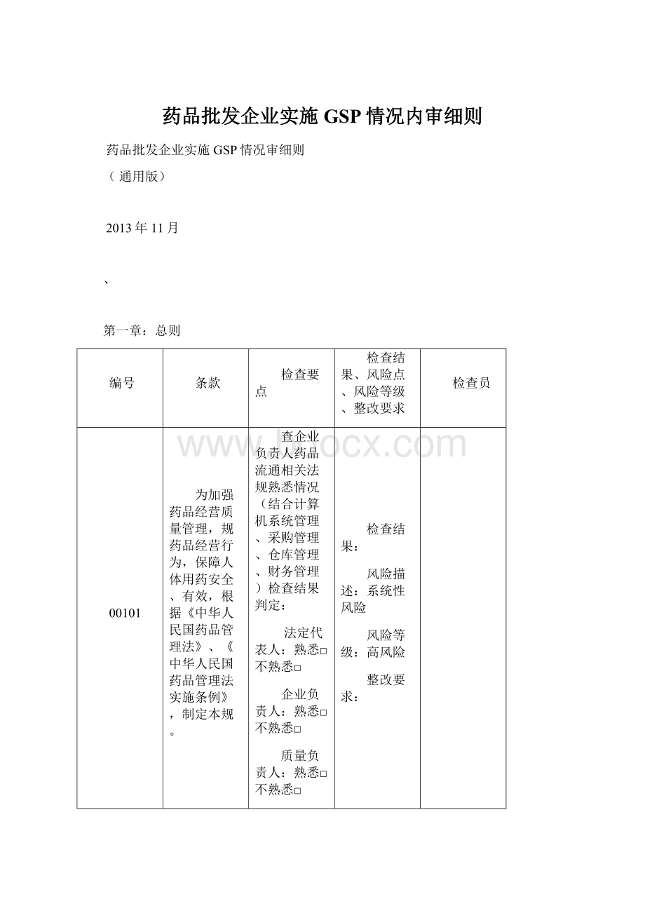 药品批发企业实施GSP情况内审细则Word文档下载推荐.docx_第1页