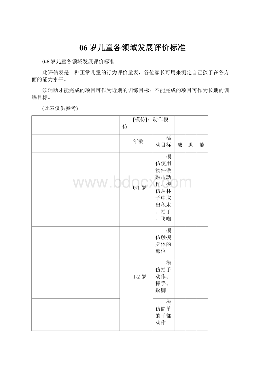 06岁儿童各领域发展评价标准Word格式文档下载.docx