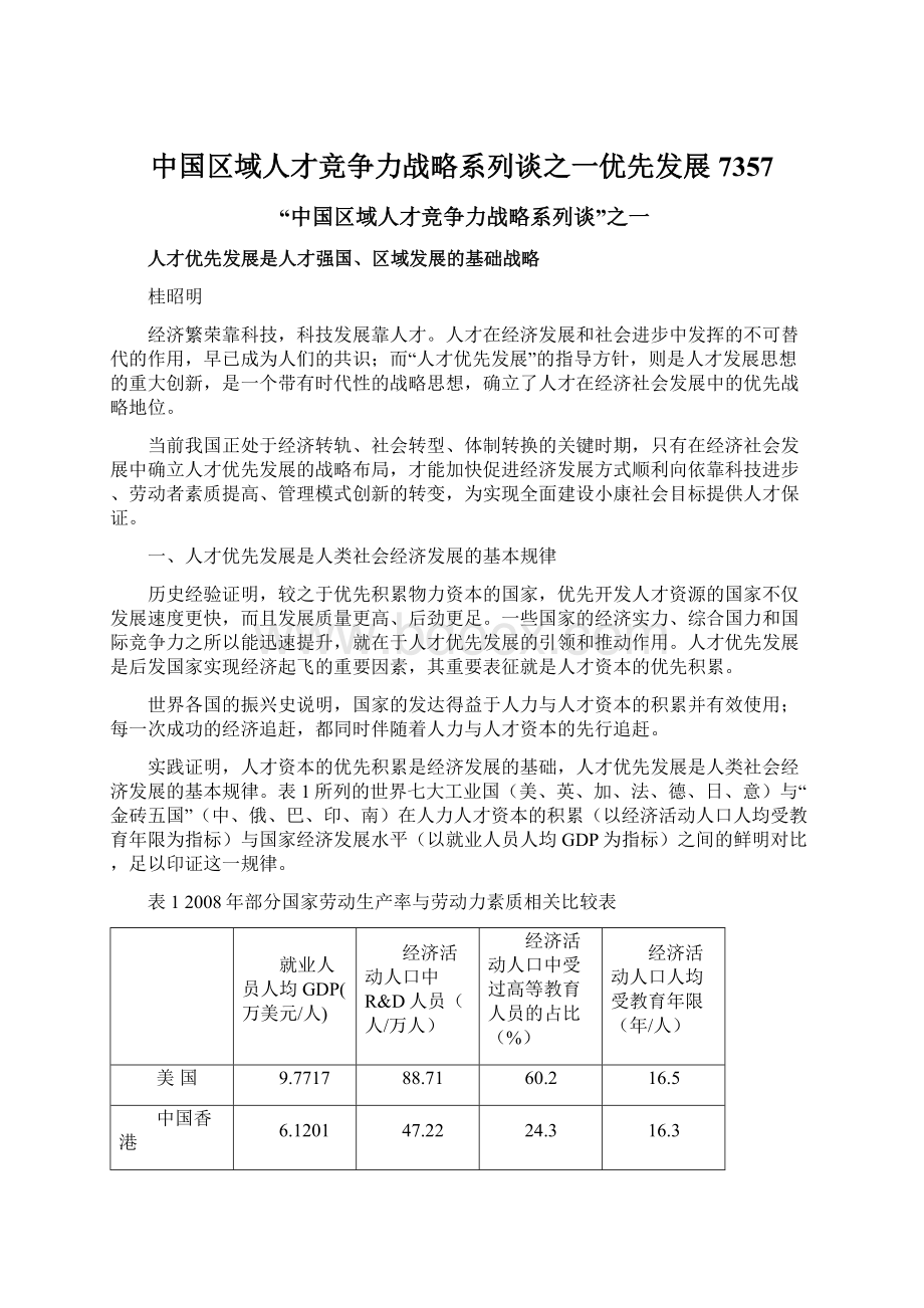 中国区域人才竞争力战略系列谈之一优先发展7357.docx