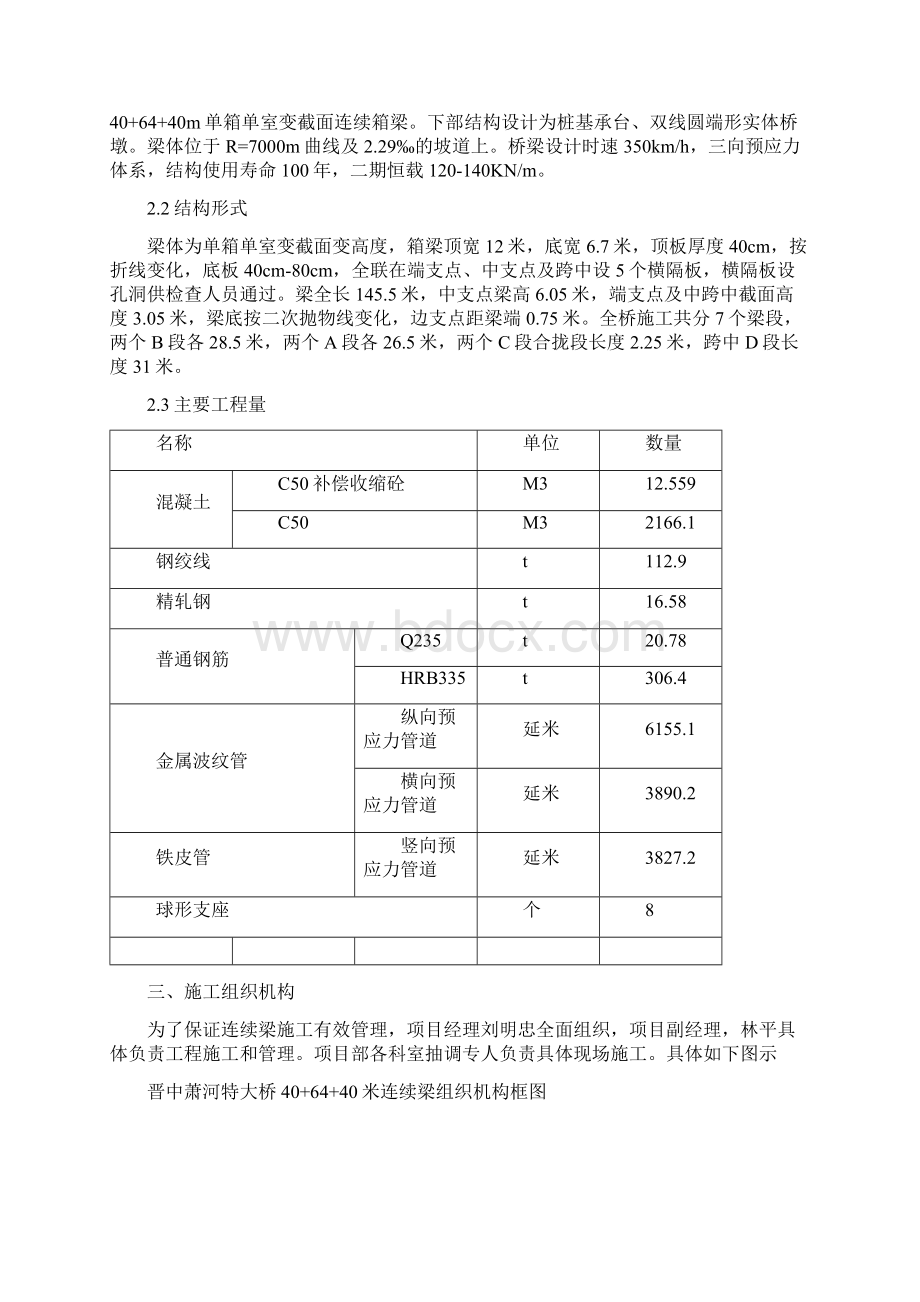 此方案为大西客运铁路专线晋中萧河特大桥40+64+40跨8#路连续梁施工方案编制单位为中铁十局112Word格式文档下载.docx_第2页