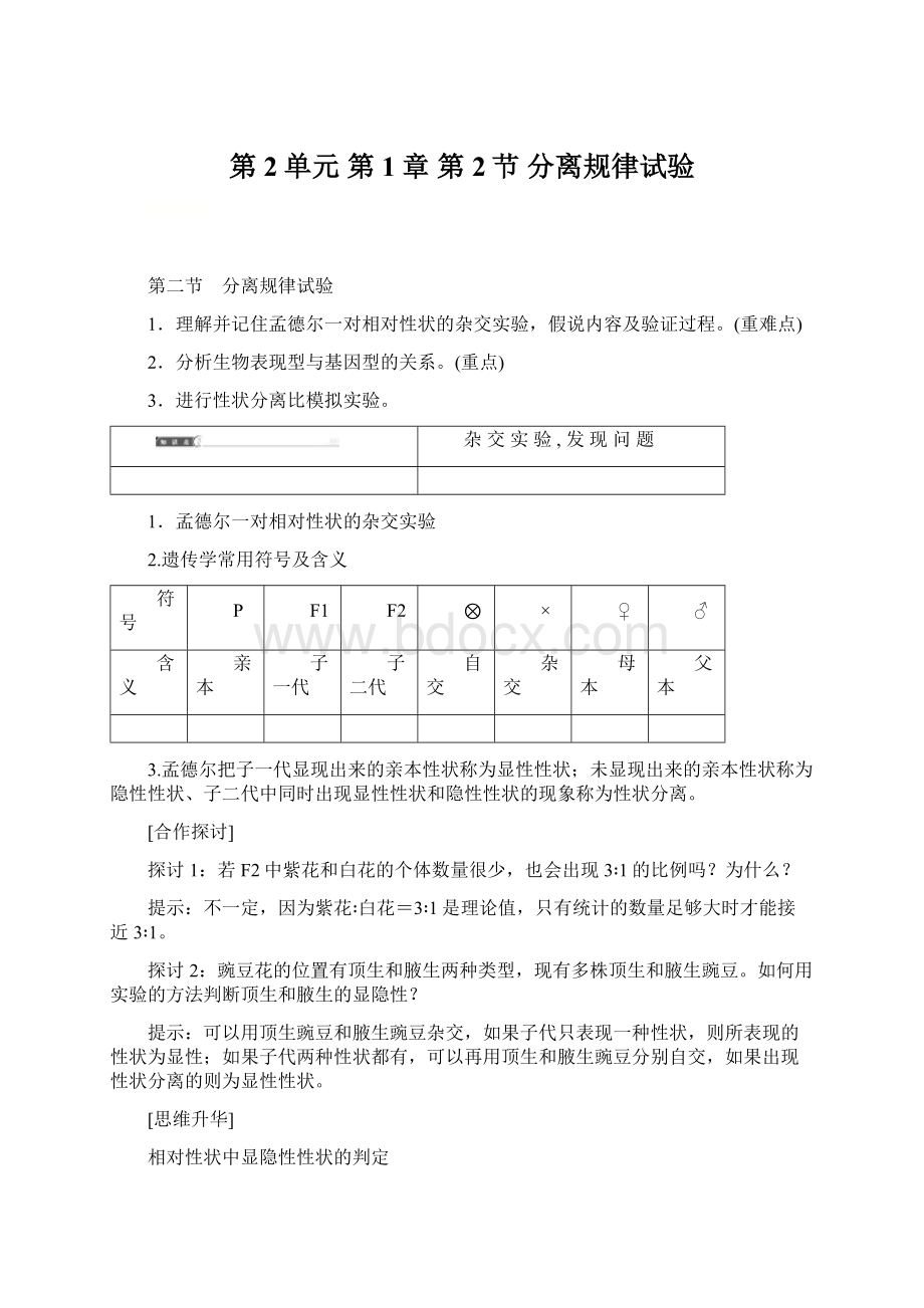 第2单元 第1章 第2节 分离规律试验Word文件下载.docx