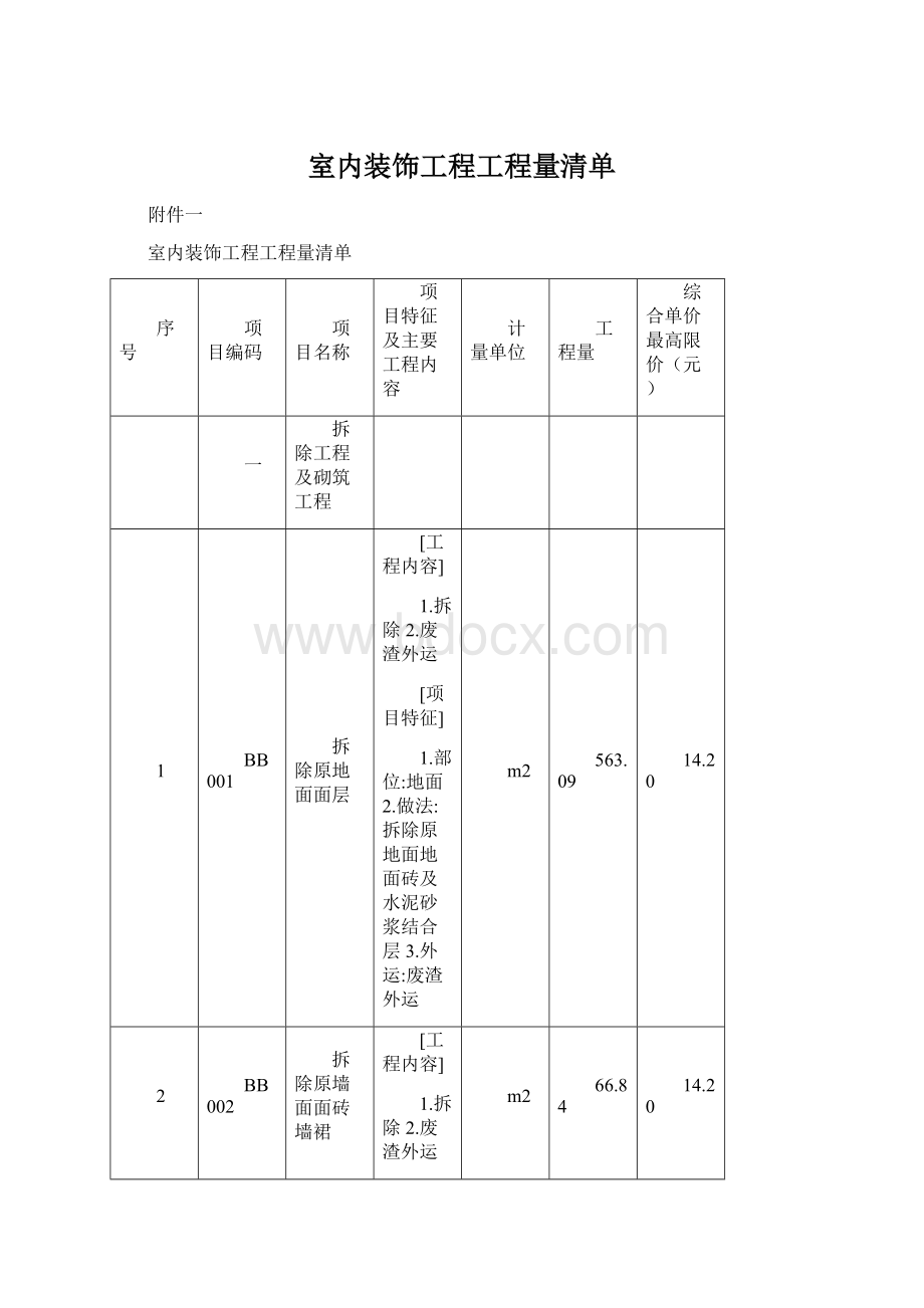 室内装饰工程工程量清单.docx_第1页