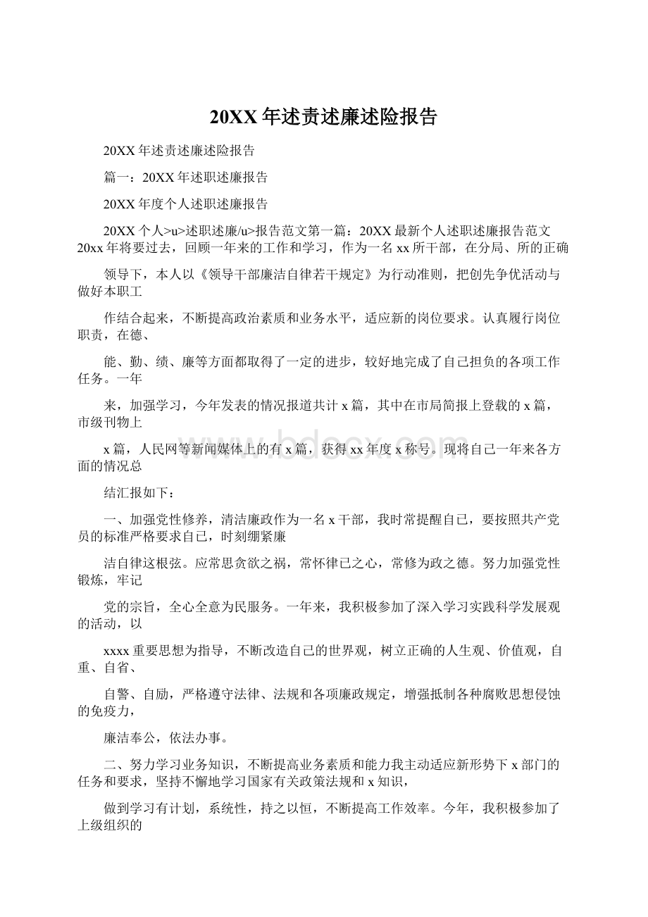 20XX年述责述廉述险报告.docx_第1页