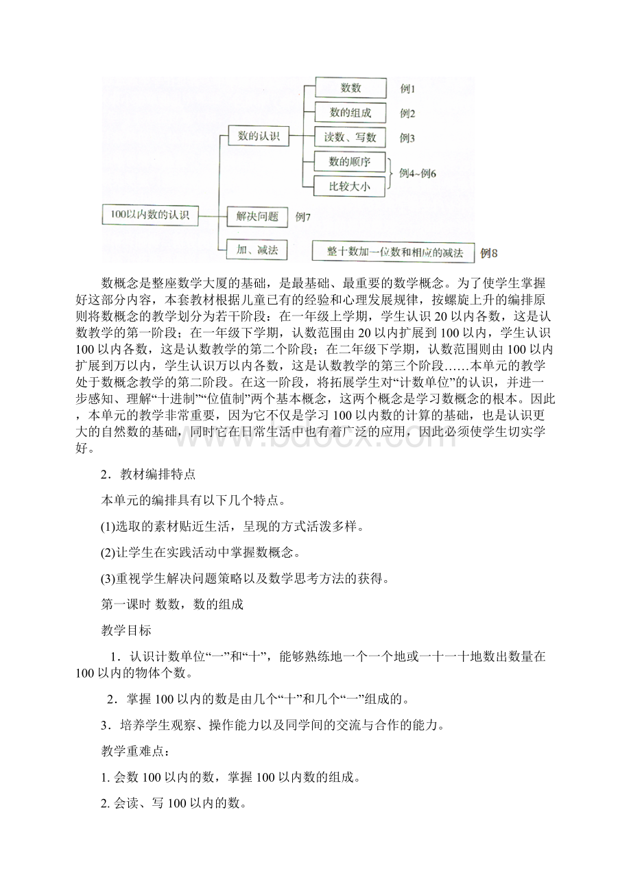 新人教版小学一年级数学下册第四单元100以内数的认识教学设计Word格式.docx_第3页