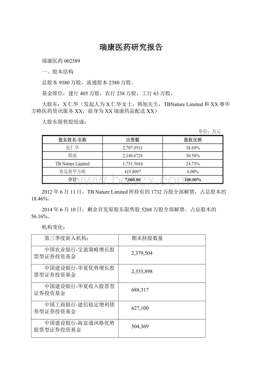 瑞康医药研究报告文档格式.docx