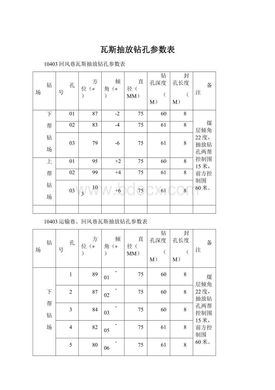 瓦斯抽放钻孔参数表.docx_第1页