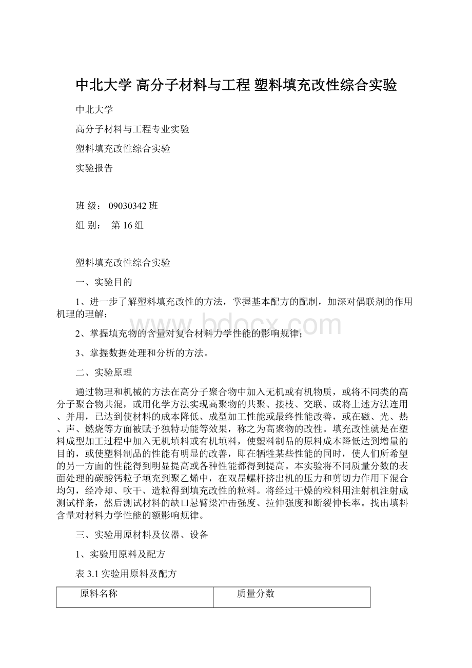 中北大学 高分子材料与工程 塑料填充改性综合实验Word下载.docx