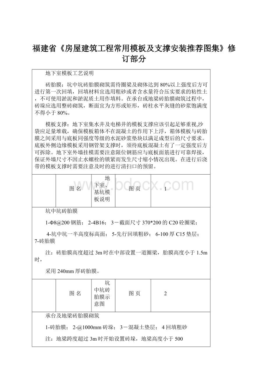 福建省《房屋建筑工程常用模板及支撑安装推荐图集》修订部分Word下载.docx_第1页