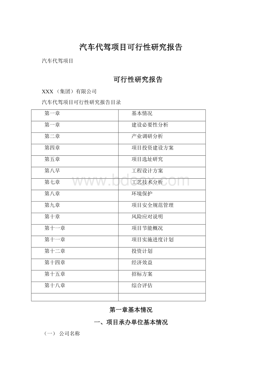 汽车代驾项目可行性研究报告Word格式文档下载.docx_第1页