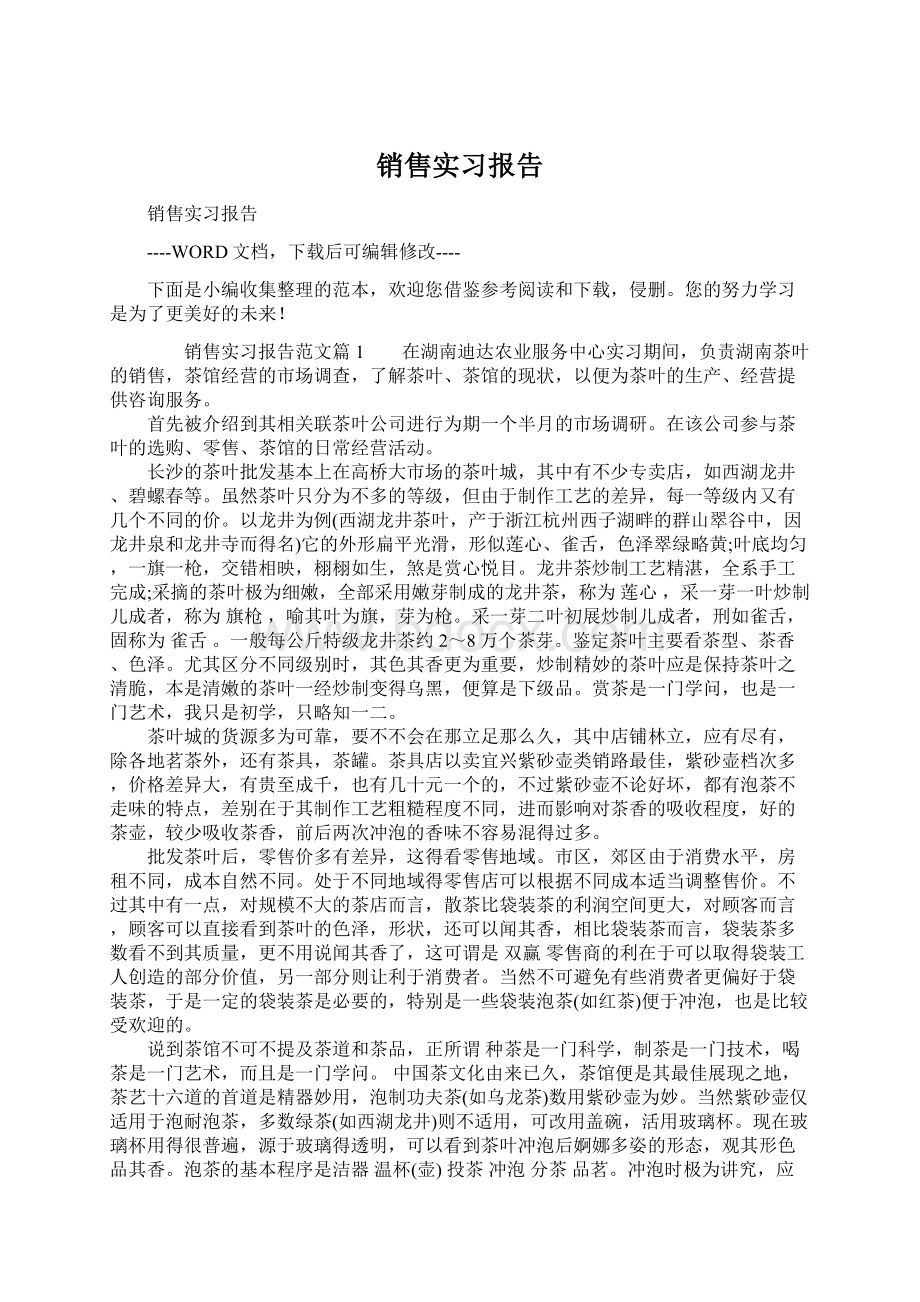 销售实习报告文档格式.docx