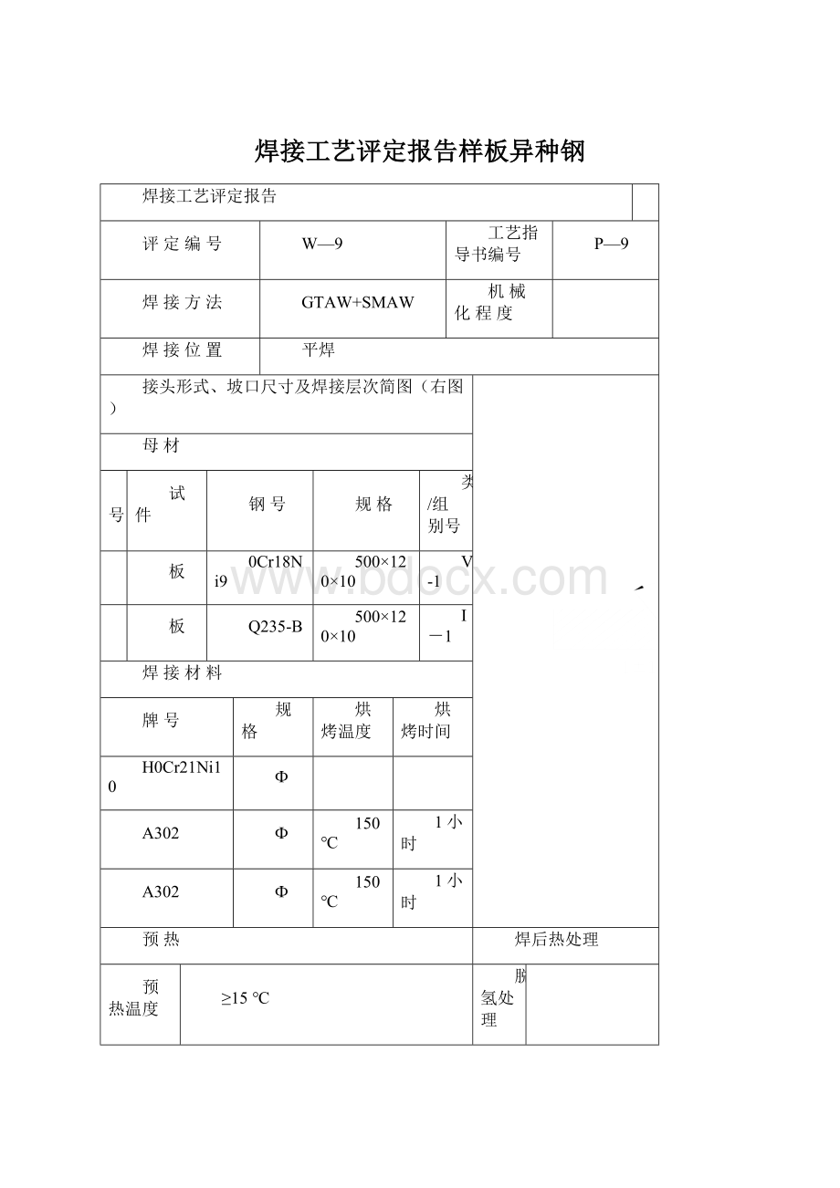 焊接工艺评定报告样板异种钢Word格式文档下载.docx_第1页