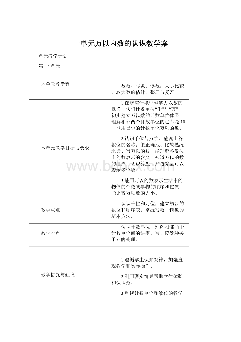 一单元万以内数的认识教学案.docx