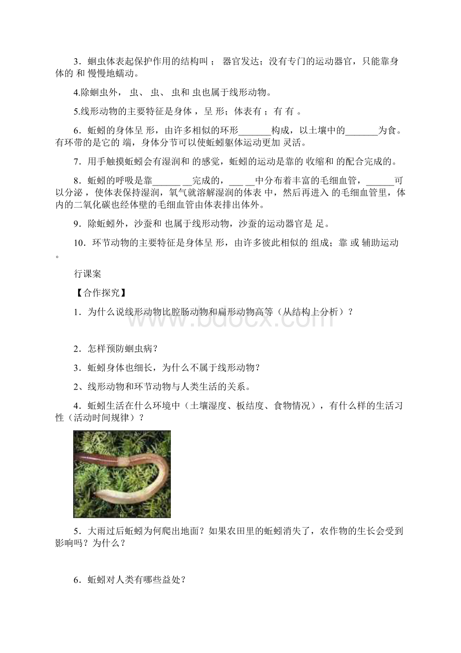 人教版八年级上册生物导学案2第二节线形动物和环节动物.docx_第2页