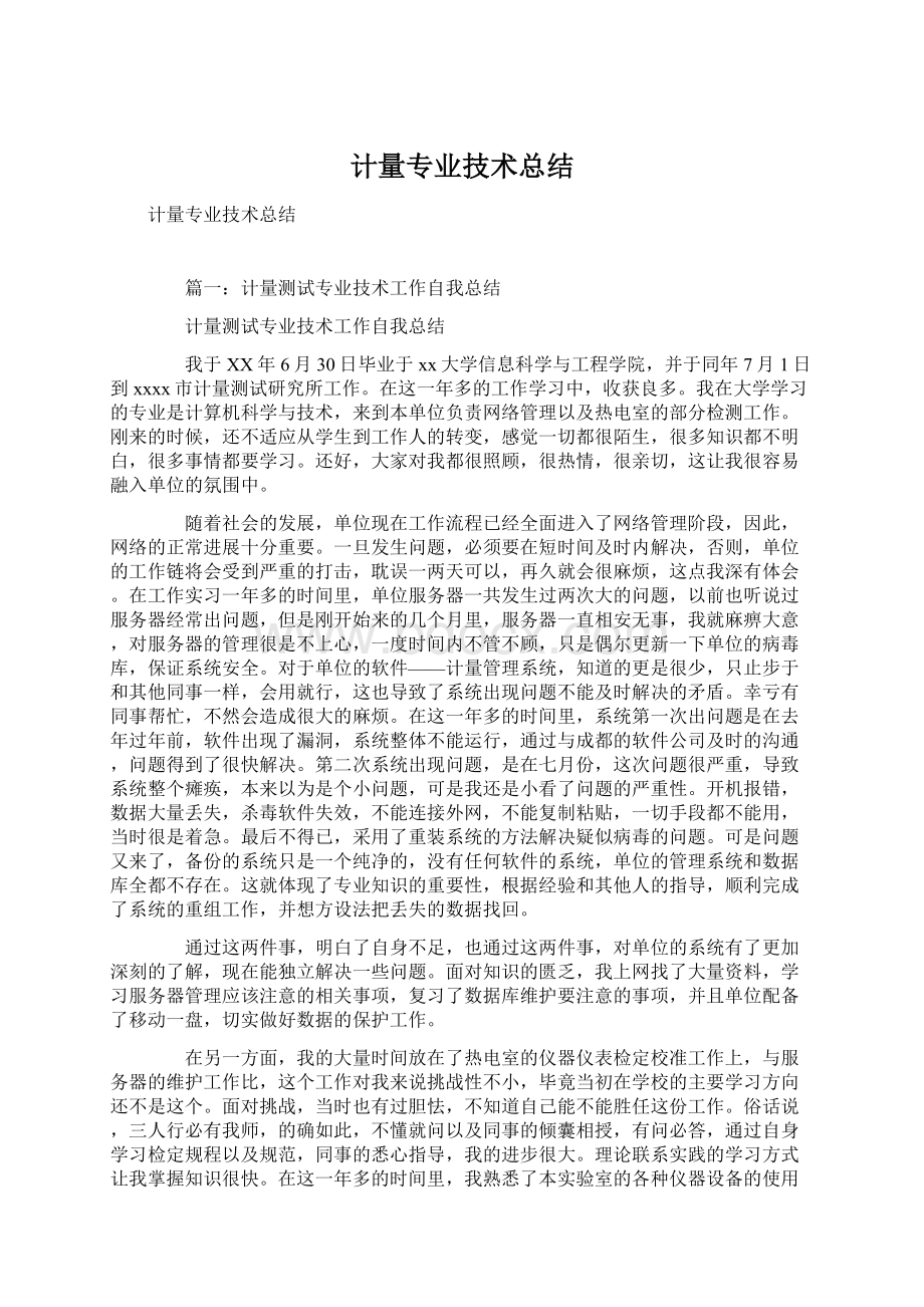 计量专业技术总结Word格式文档下载.docx