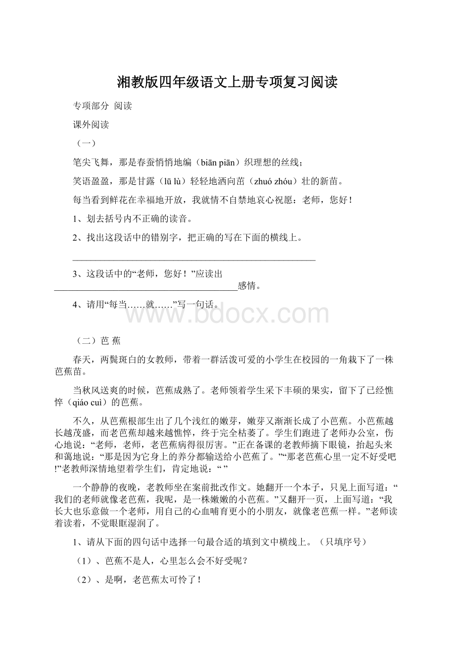 湘教版四年级语文上册专项复习阅读Word文档下载推荐.docx