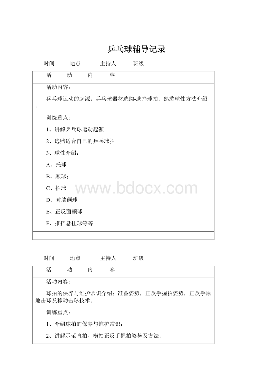 乒乓球辅导记录.docx_第1页