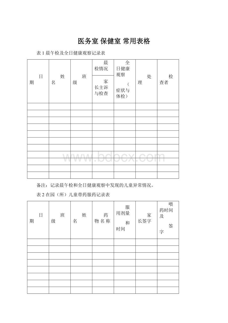 医务室 保健室 常用表格Word格式.docx