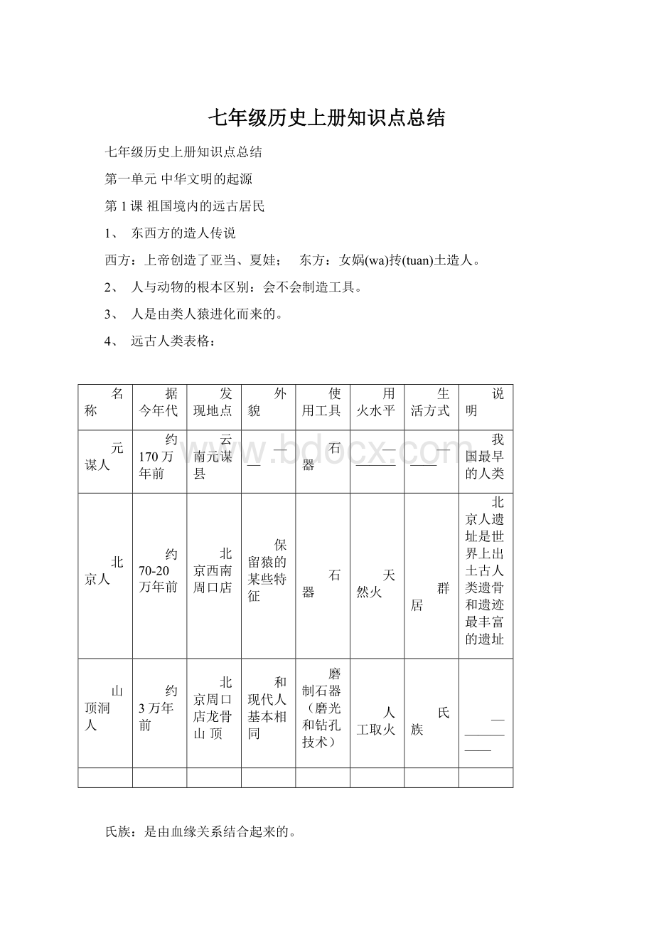 七年级历史上册知识点总结.docx