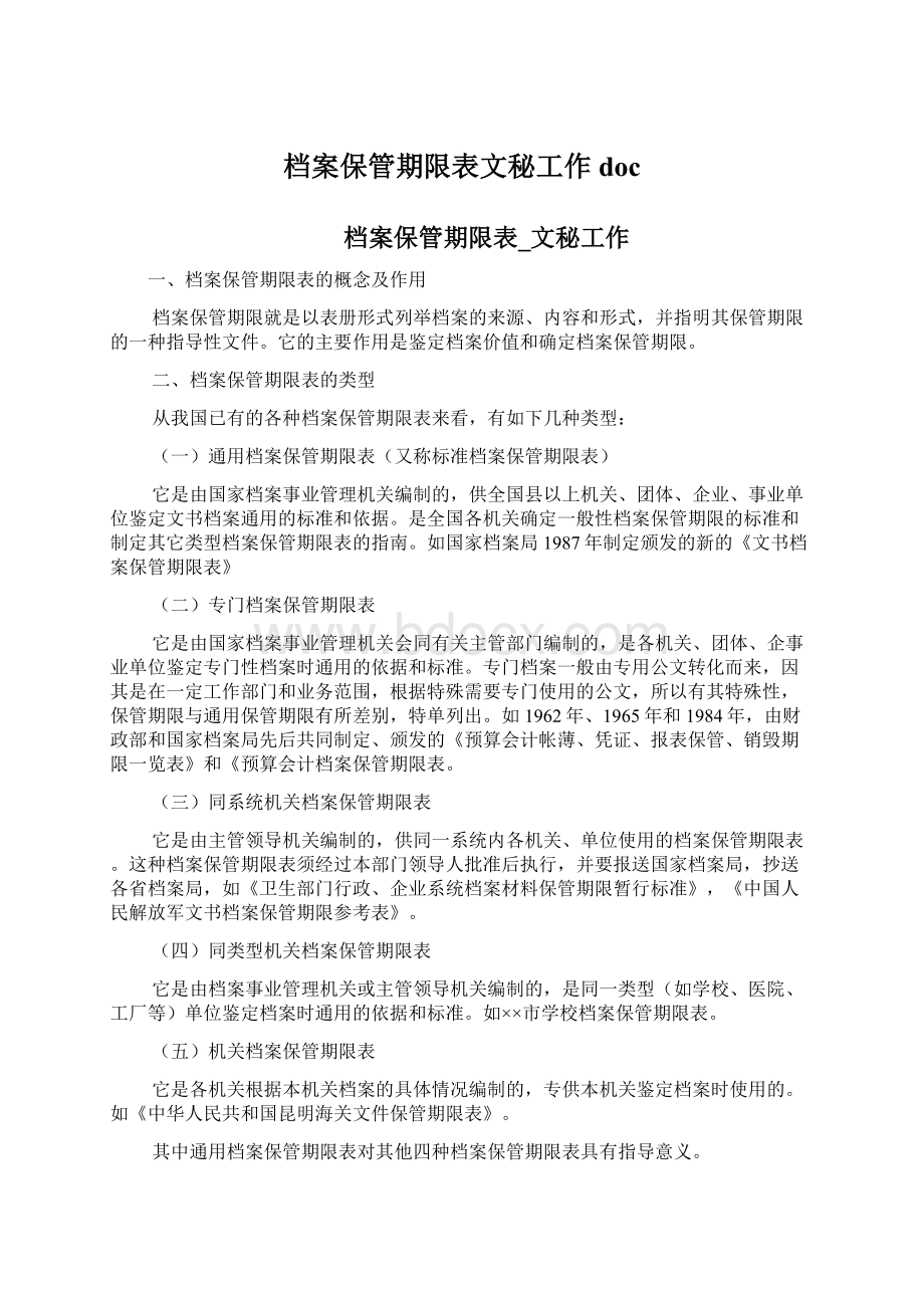 档案保管期限表文秘工作docWord下载.docx