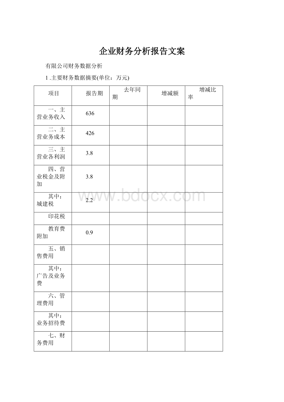 企业财务分析报告文案文档格式.docx