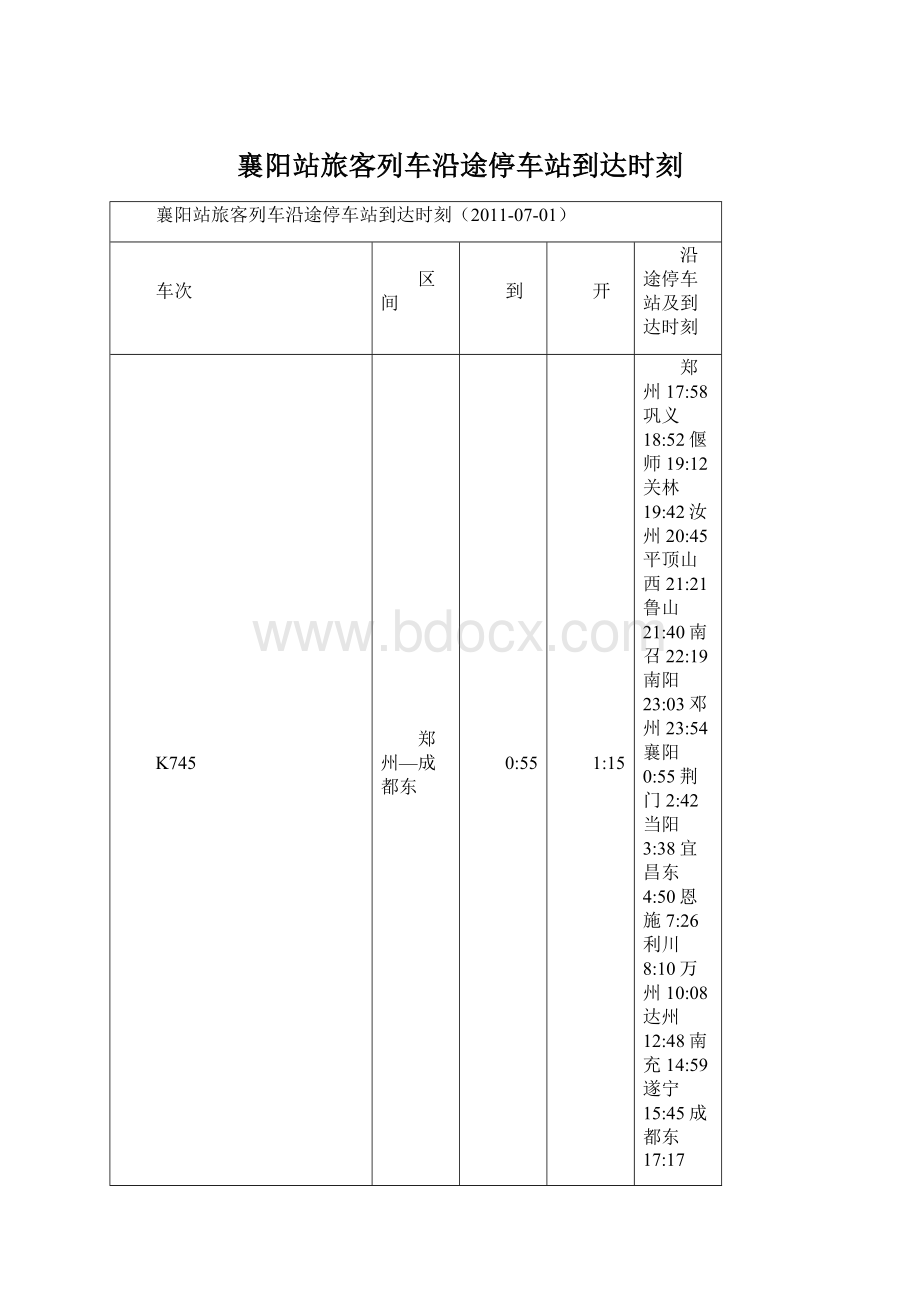 襄阳站旅客列车沿途停车站到达时刻.docx_第1页