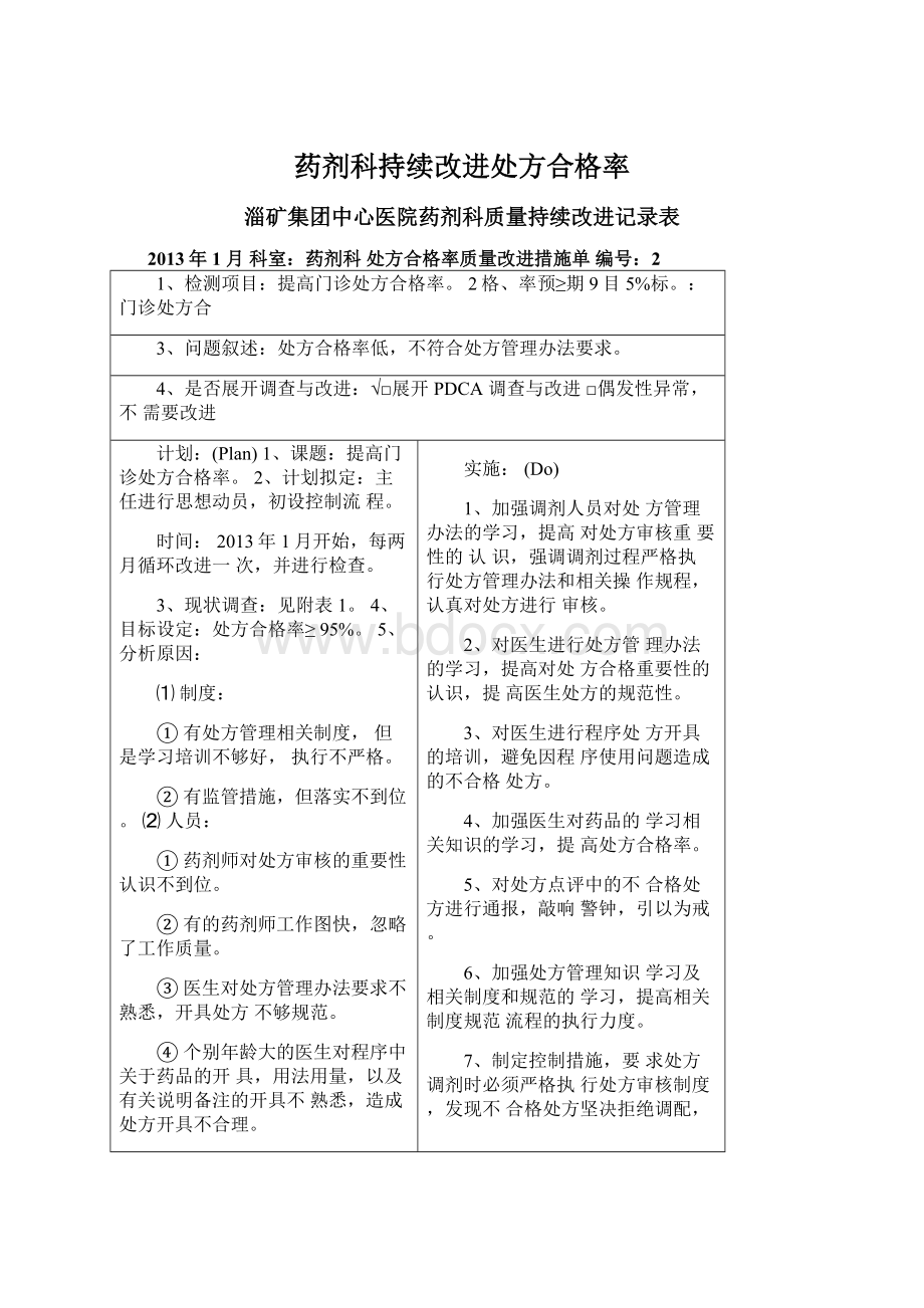 药剂科持续改进处方合格率Word文件下载.docx_第1页