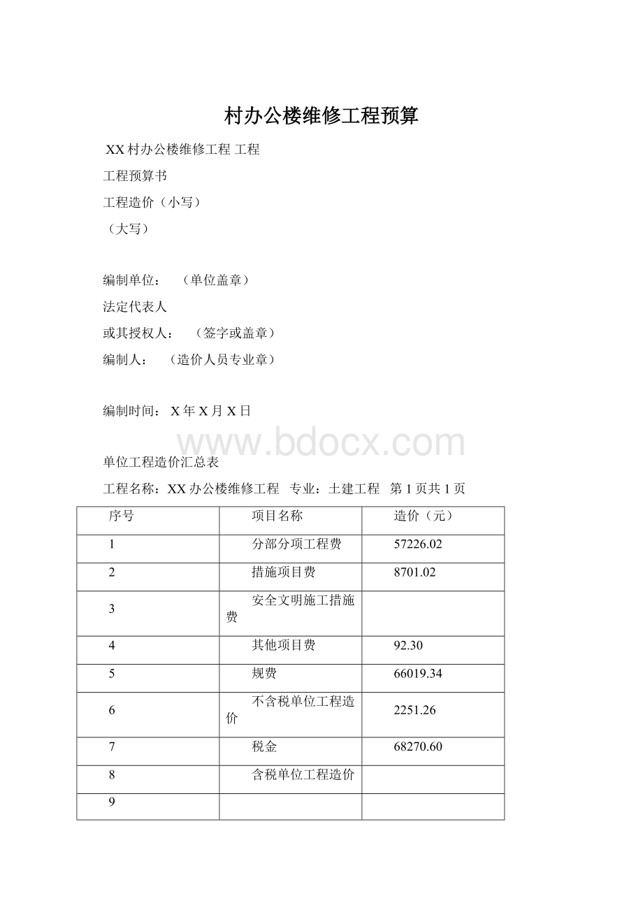 村办公楼维修工程预算.docx