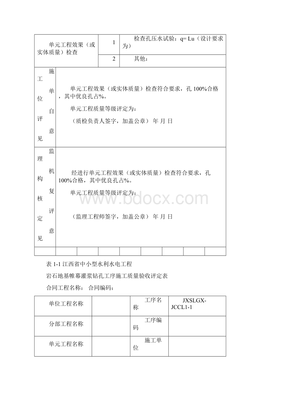 第三册地基处理和基础工程江西中小型水利水电工程单元工程施工质量验收评定表.docx_第2页